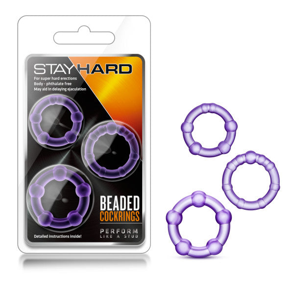 Stay Hard Beaded Cockrings Purple Cock Rings Set Of 3 Sizes