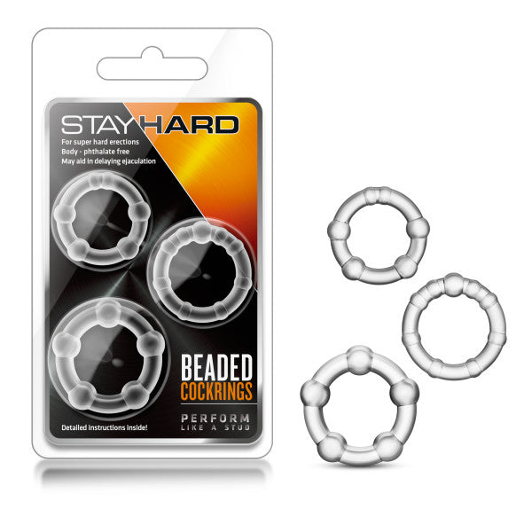 Stay Hard Beaded Cockrings Clear Cock Rings Set Of 3 Sizes