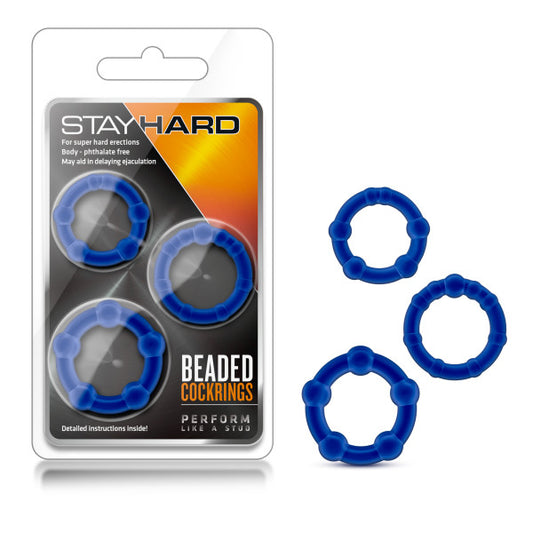 Stay Hard Beaded Cockrings Blue Cock Rings Set Of 3 Sizes