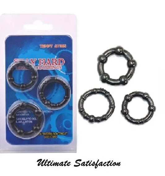 Stay Hard Beaded Cockrings Black Cock Rings Set Of 3 Sizes