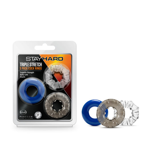 Stay Hard Triple Stretch Coloured Cock Rings Set Of 3