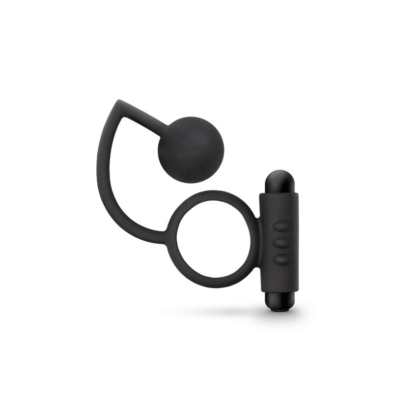 Anal Adventures Platinum Anal Ball & Vibrating C Ring Black Vibrating Cock Ring With Anal Ball