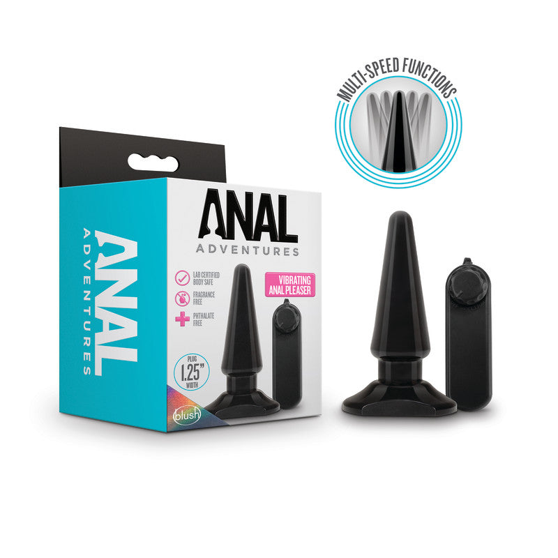 Anal Adventures Basic Vibrating Anal Pleaser Black 10.1 Cm Vibrating Butt Plug