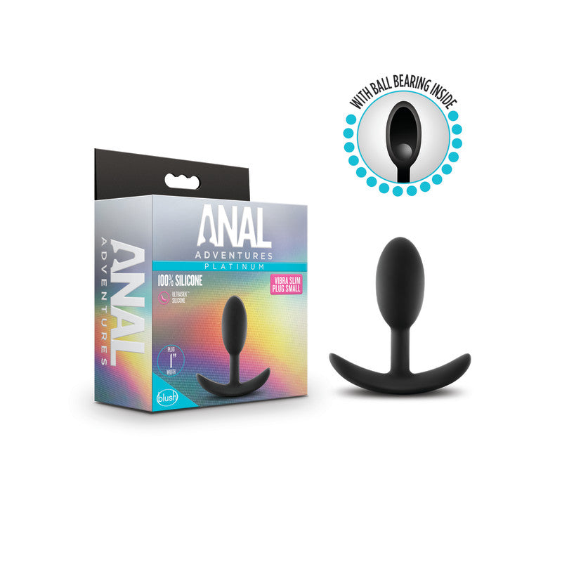 Anal Adventures Platinum Vibra Slim Plug Black 8.9 Cm Small Butt Plug With Internal Ball