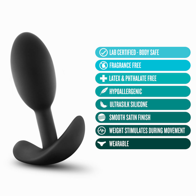 Anal Adventures Platinum Vibra Slim Plug Black 8.9 Cm Small Butt Plug With Internal Ball