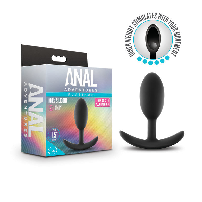 Anal Adventures Platinum Vibra Slim Plug Black 10.1 Cm Butt Plug With Internal Ball
