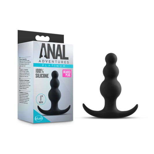 Anal Adventures Platinum Beaded Plug Black 7.6 Cm (3'') Silicone Butt Plug