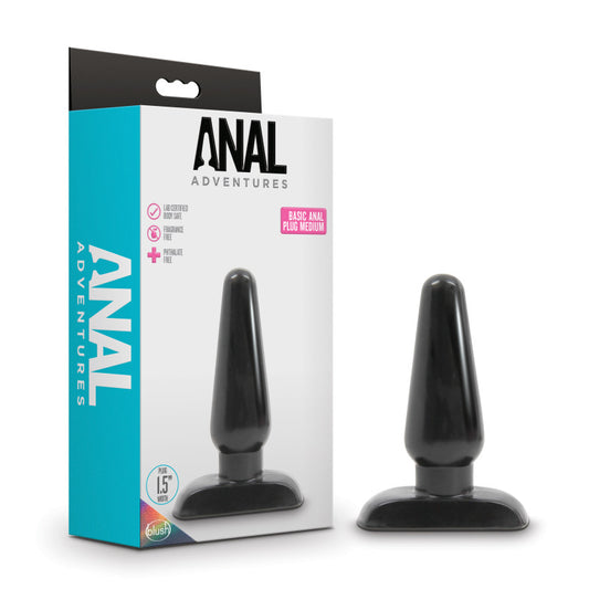 Anal Adventures Basic Anal Plug Medium Black 12 Cm Butt Plug