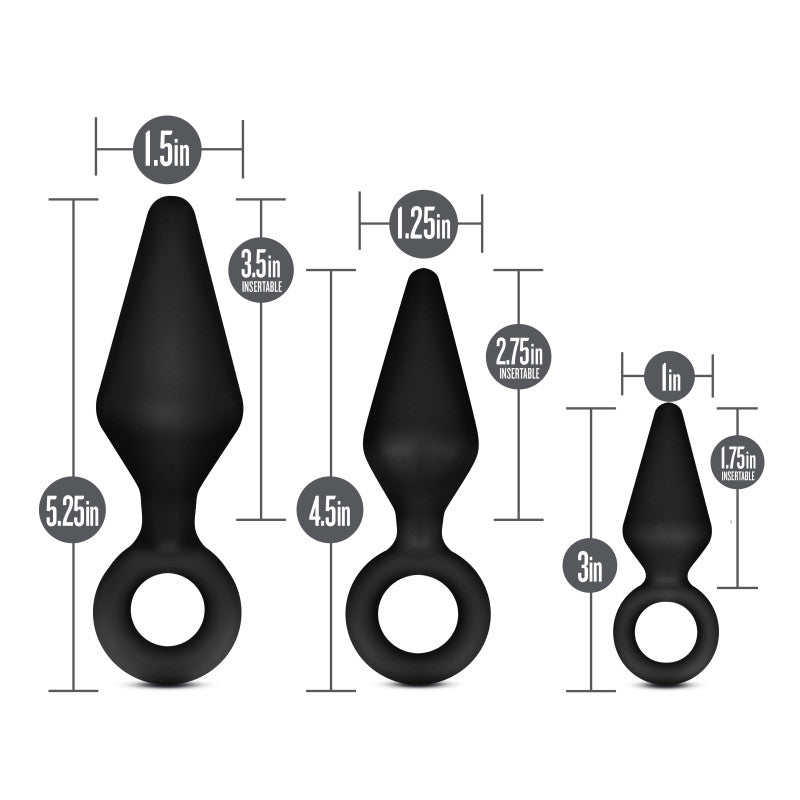 Anal Adventures Platinum Loop Plug Kit Black Butt Plugs Set Of 3 Sizes