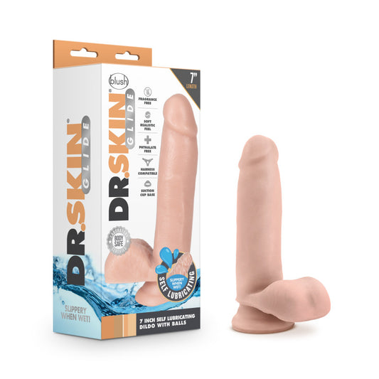 Dr. Skin Glide 7 Inch Self Lubricating Dildo Flesh 17.8 Cm Dong