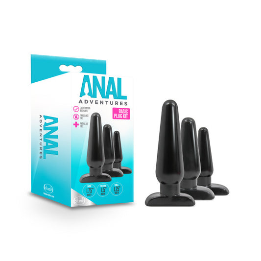 Anal Adventures Basic Plug Kit Black Butt Plugs Set Of 3 Sizes