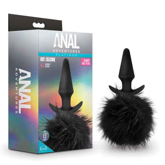Anal Adventures Platinum Rabbit Tail Plug Black 10 Cm Butt Plug With Bunny Tail