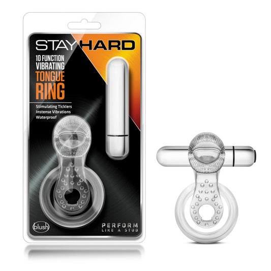 Stay Hard 10 Function Vibrating Tongue Ring Clear Vibrating Cock & Ball Ring