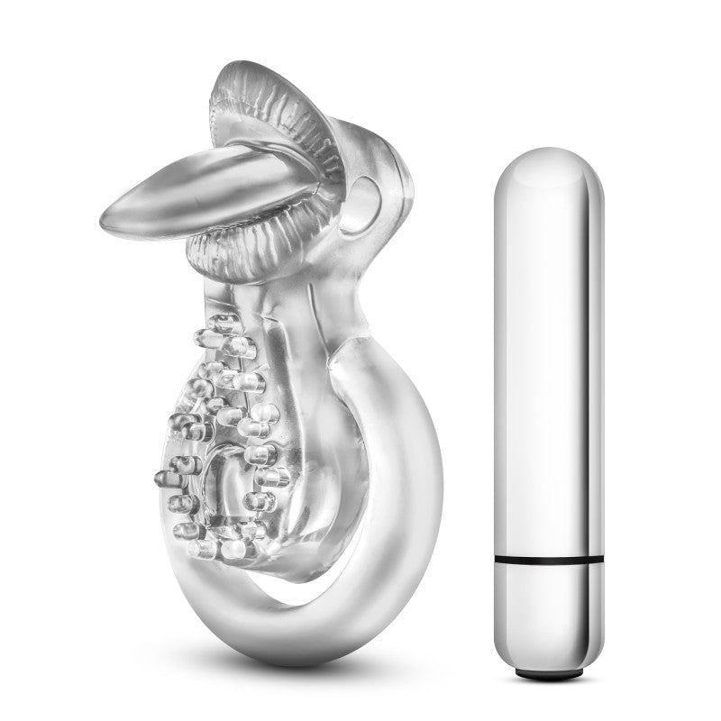 Stay Hard 10 Function Vibrating Tongue Ring Clear Vibrating Cock & Ball Ring