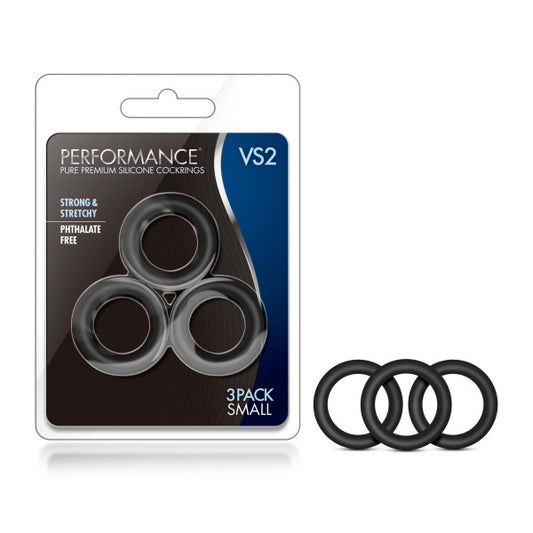 Performance Vs2 Pure Premium Silicone Cockrings Black Small Cock Rings Set Of 3