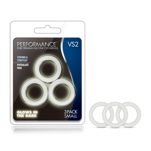 Performance Vs2 Pure Premium Silicone Cockrings Glow In Dark Small Cock Rings Set Of 3