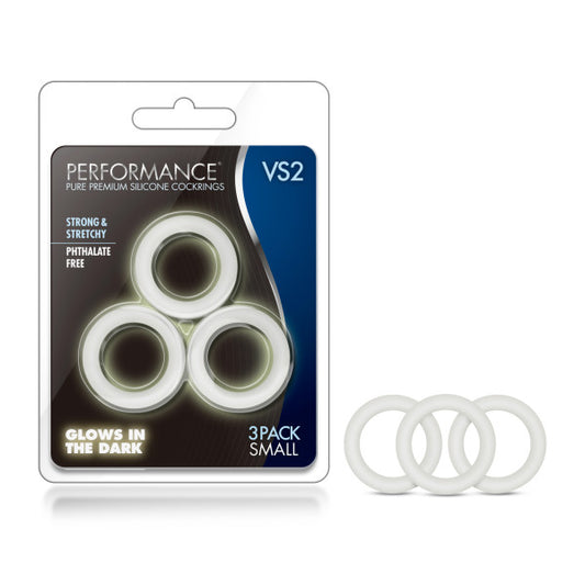 Performance Vs2 Pure Premium Silicone Cockrings Glow In Dark Small Cock Rings Set Of 3