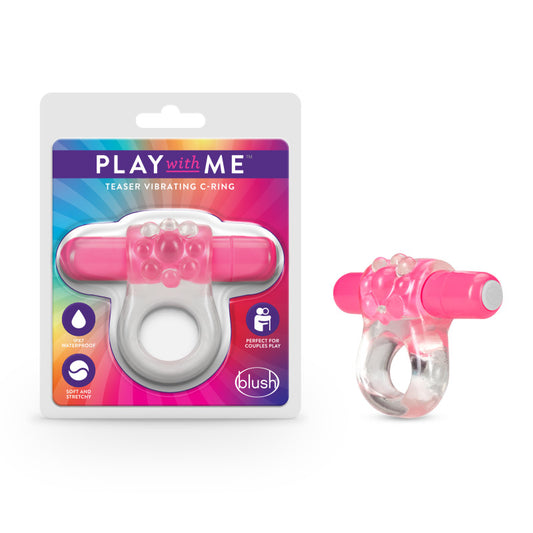 Play With Me Teaser Vibrating C Ring Clear/Pink Vibrating Cock Ring