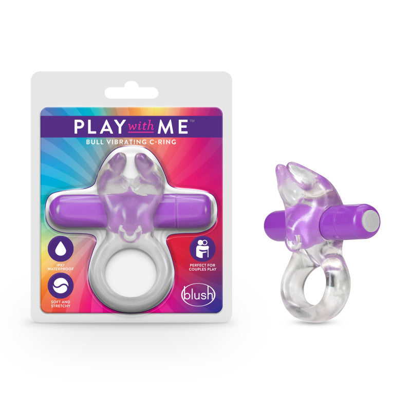 Play With Me Bull Vibrating C Ring Clear/Purple Vibrating Cock Ring