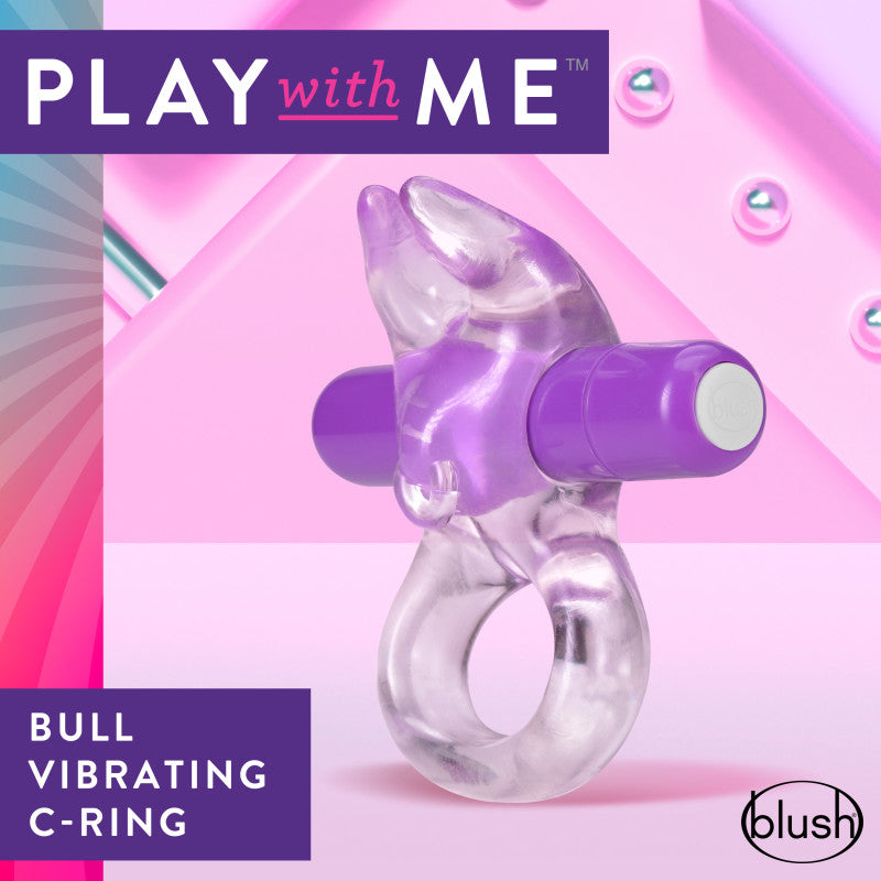 Play With Me Bull Vibrating C Ring Clear/Purple Vibrating Cock Ring