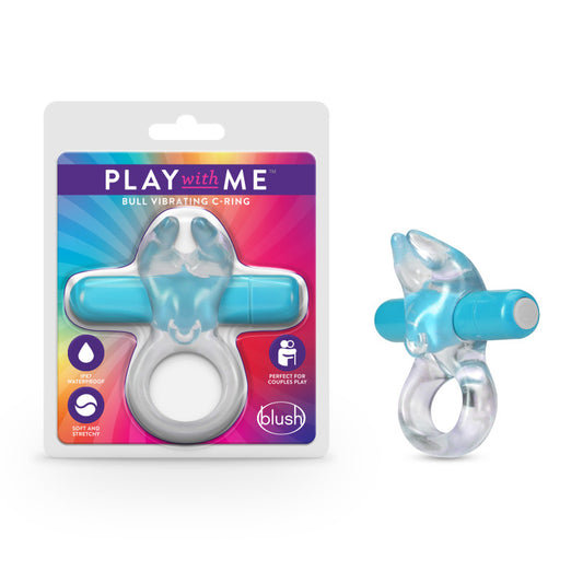 Play With Me Bull Vibrating C Ring Clear/Blue Vibrating Cock Ring