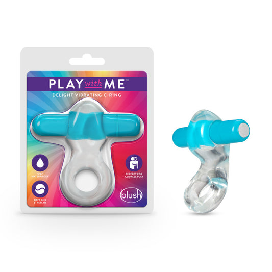 Play With Me Delight Vibrating C Ring Clear/Blue Vibrating Cock Ring