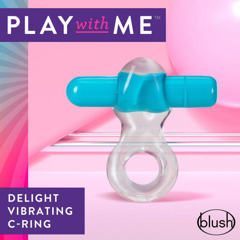 Play With Me Delight Vibrating C Ring Clear/Blue Vibrating Cock Ring