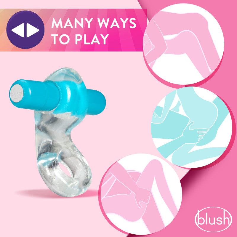Play With Me Delight Vibrating C Ring Clear/Blue Vibrating Cock Ring