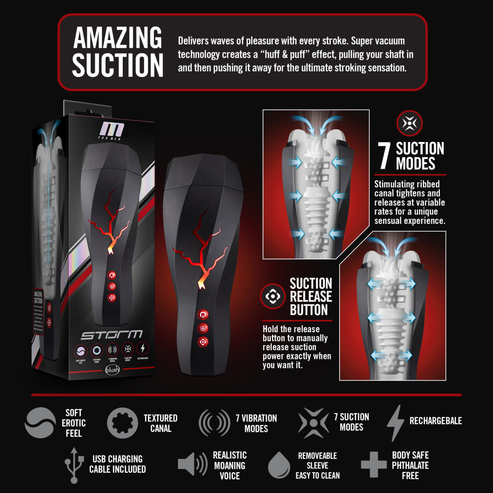 M For Men Storm Usb Rechargeable Milking & Vibrating Auto Stroker
