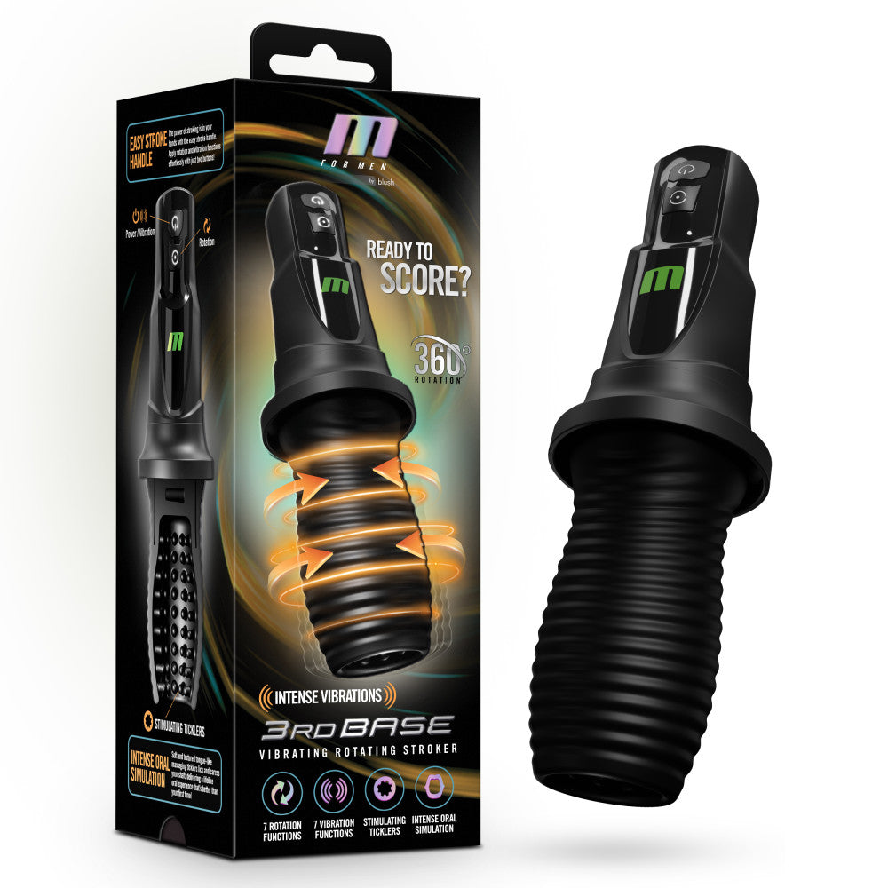 M For Men 3rd Base Black Usb Rechargeable Vibrating & Rotating Auto Stroker