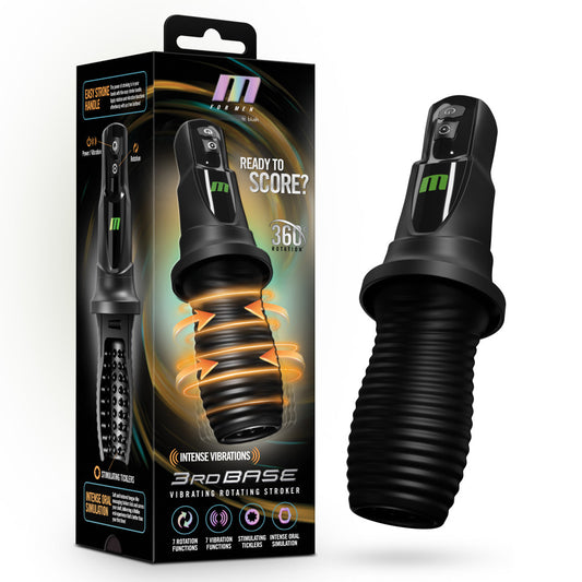 M For Men 3rd Base Black Usb Rechargeable Vibrating & Rotating Auto Stroker
