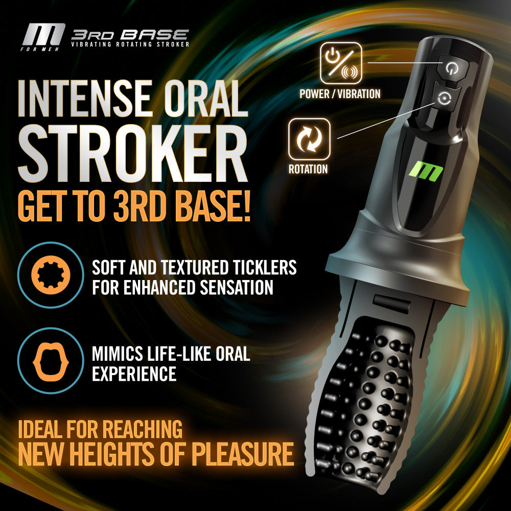 M For Men 3rd Base Black Usb Rechargeable Vibrating & Rotating Auto Stroker