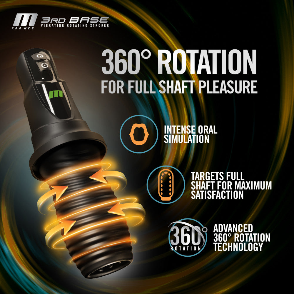 M For Men 3rd Base Black Usb Rechargeable Vibrating & Rotating Auto Stroker