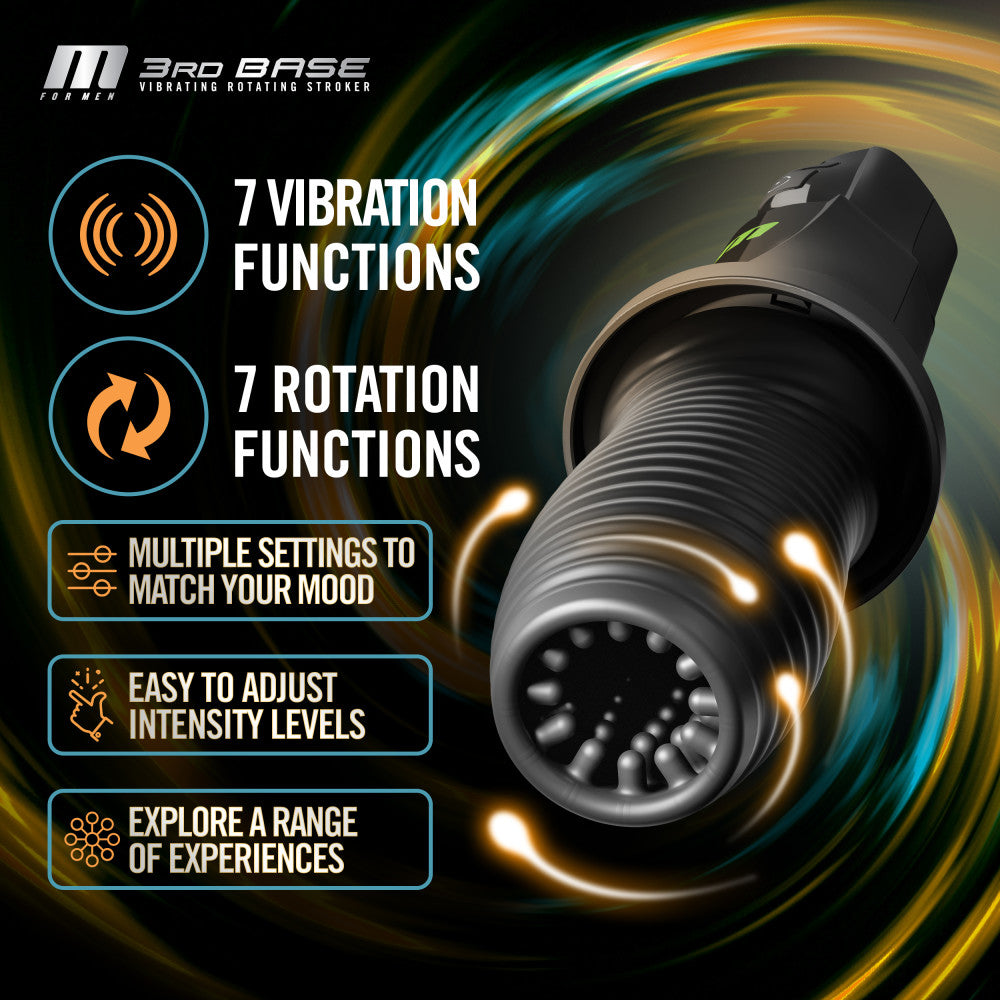 M For Men 3rd Base Black Usb Rechargeable Vibrating & Rotating Auto Stroker