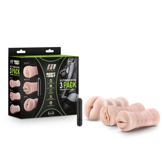 M For Men 3 Pack Self Lubricating Vibrating Strokers Flesh Vibrating Strokers 3 Pack