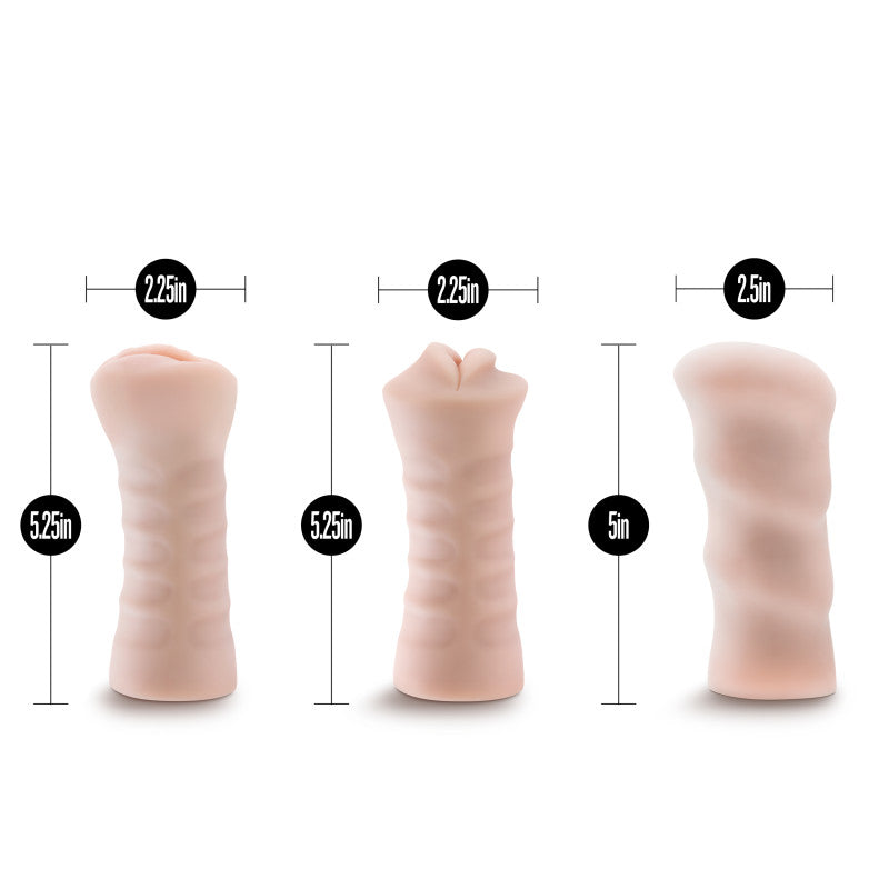 M For Men 3 Pack Self Lubricating Vibrating Strokers Flesh Vibrating Strokers 3 Pack