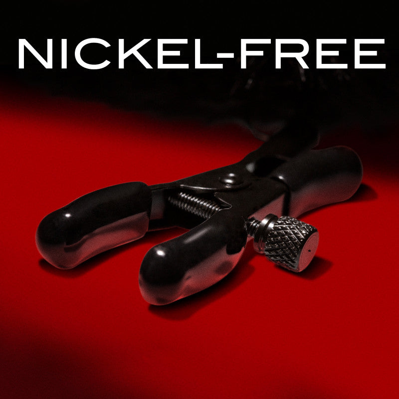 Noir Pom Adjustable Nipple Clamps Black Furry Nipple Clamps