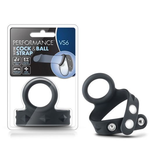 Performance Vs6 Silicone Cock & Ball Strap Black Cock Ring With Adjustable Ball Strap