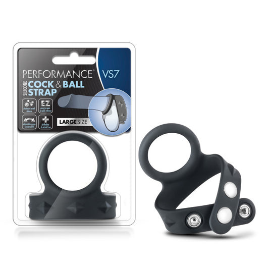 Performance Vs7 Silicone Cock & Ball Strap Black Cock Ring With Adjustable Ball Strap