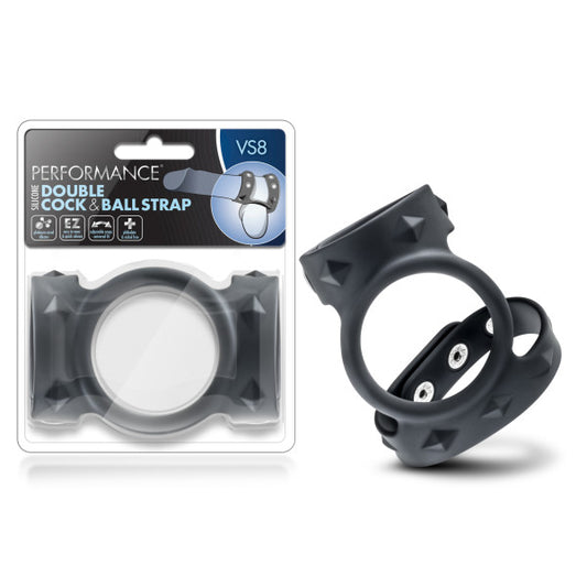 Performance Vs8 Silicone Double Cock & Ball Strap Black Cock Ring With Twin Adjustable Straps