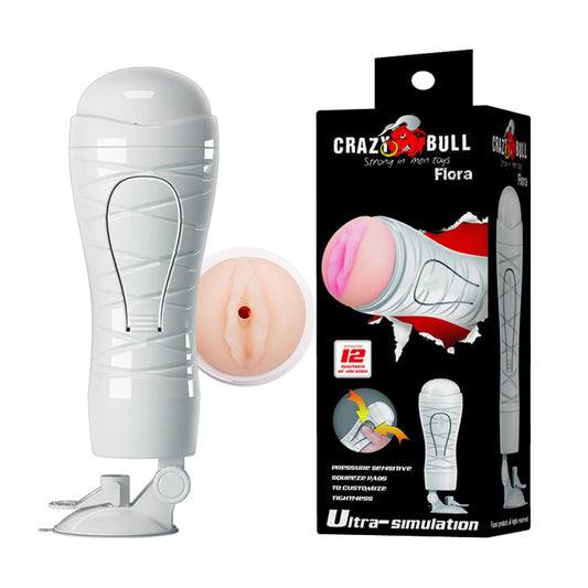 Crazy Bull Flora Vibrating Stroker Flesh Usb Rechargeable Vibrating Squeezeable Vagina Stroker With Suction Base