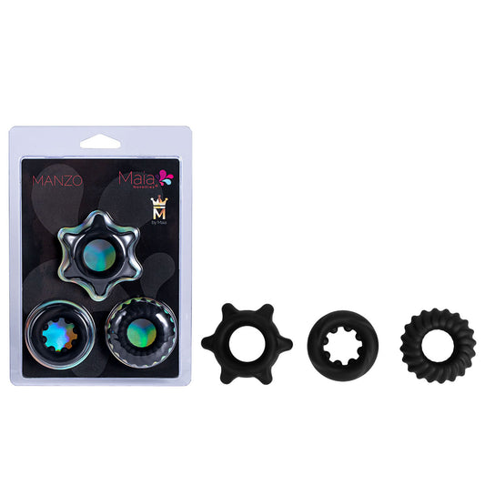Maia Manzo Black Silicone Cock Rings Set Of 3