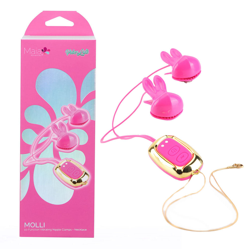 Maia Molli Pink Pink Usb Rechargeable Vibrating Nipple Clamps & Necklace