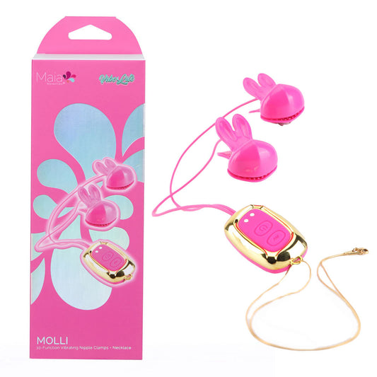 Maia Molli Pink Pink Usb Rechargeable Vibrating Nipple Clamps & Necklace
