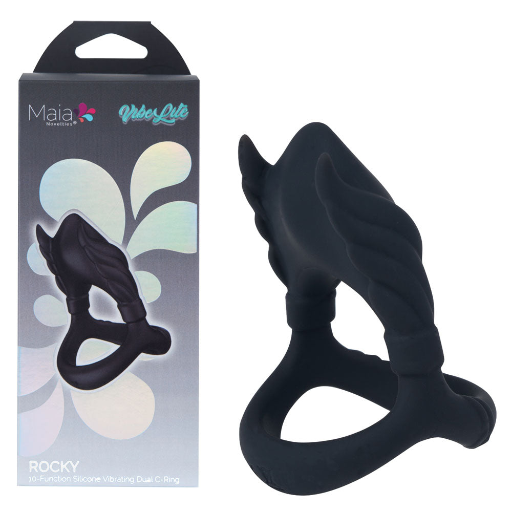 Maia Rocky Black Black Usb Rechargeable Vibrating Cock & Balls Ring