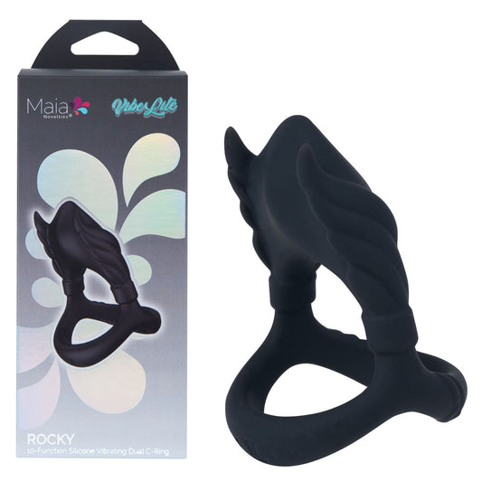 Maia Rocky Black Black Usb Rechargeable Vibrating Cock & Balls Ring