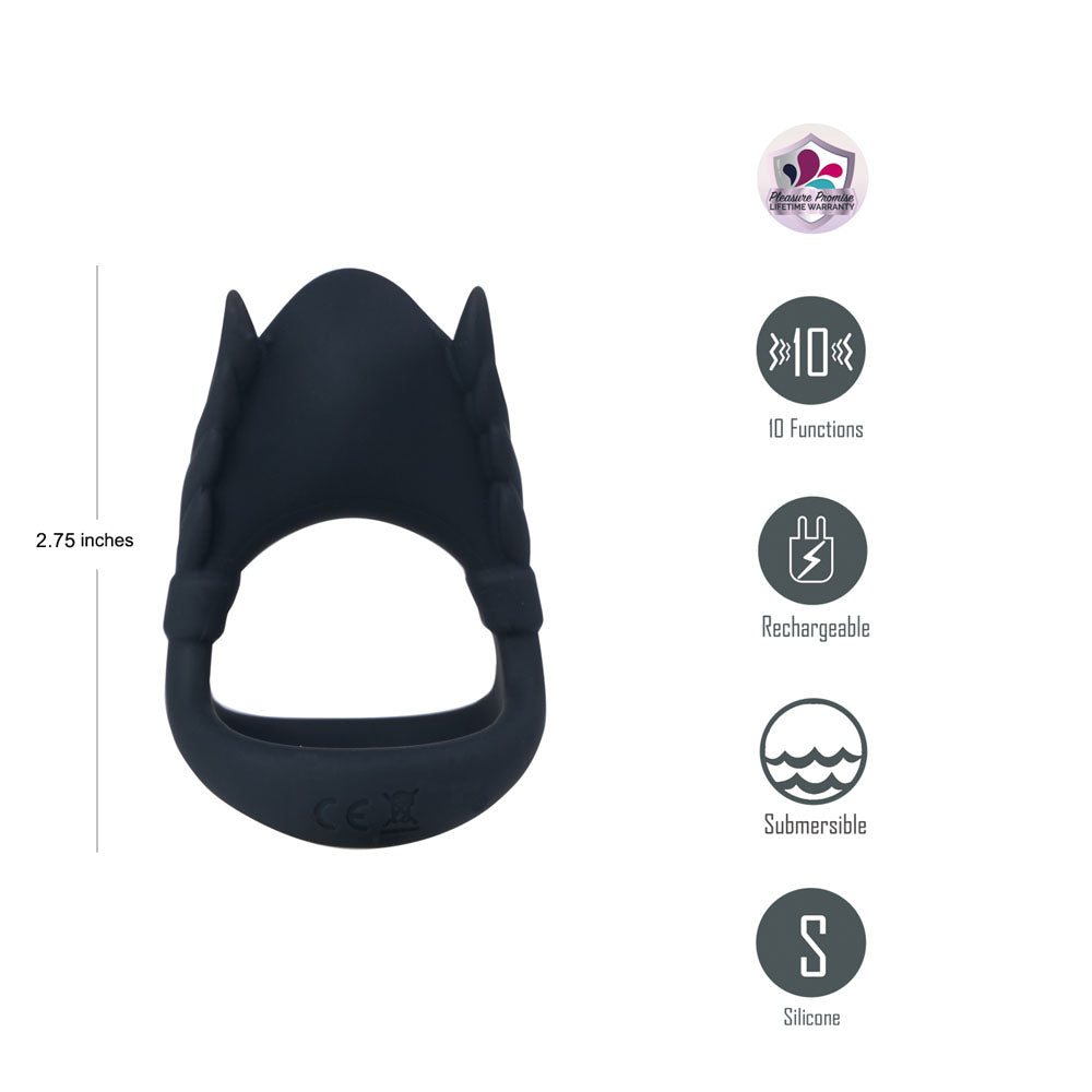 Maia Rocky Black Black Usb Rechargeable Vibrating Cock & Balls Ring