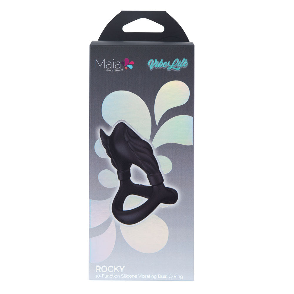 Maia Rocky Black Black Usb Rechargeable Vibrating Cock & Balls Ring