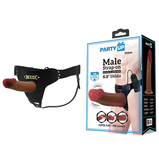 Party Up Nelson Vibrating Strap On Brown 17.5 Cm Vibrating Hollow Strap On