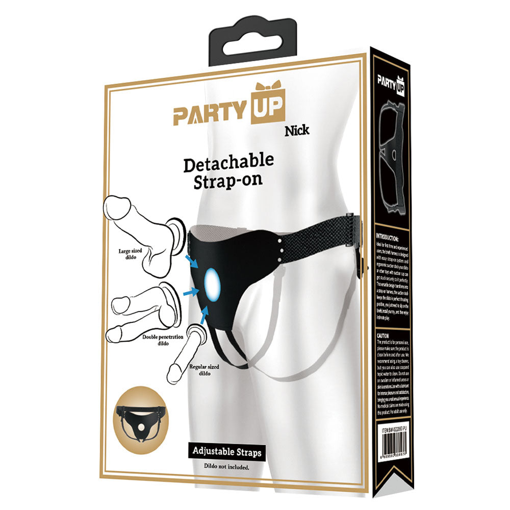Party Up Nick Strap On Harness Black Adjustable Strap On Harness (No Probe Included)